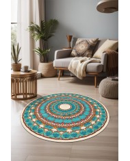 Derav Pamuk Tabanlı Yıkanabilen Kaymaz Antibakteriyel Şönil Yuvarlak Halı