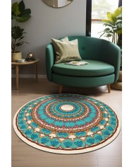 Derav Pamuk Tabanlı Yıkanabilen Kaymaz Antibakteriyel Şönil Yuvarlak Halı