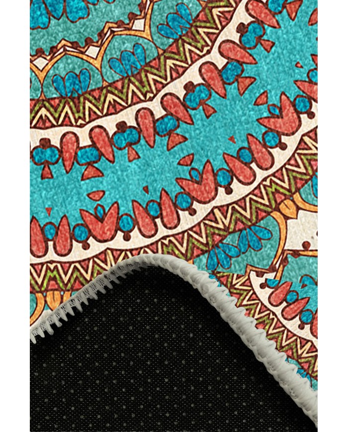 Derav Pamuk Tabanlı Yıkanabilen Kaymaz Antibakteriyel Şönil Yuvarlak Halı