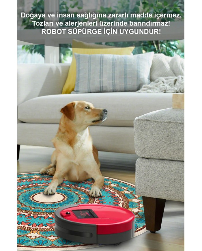 Derav Pamuk Tabanlı Yıkanabilen Kaymaz Antibakteriyel Şönil Yuvarlak Halı