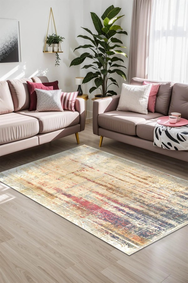 Motto Kadife Yıkanabilir Kaymaz Pamuk Tabanlı Antibakteriyel Salon Halısı