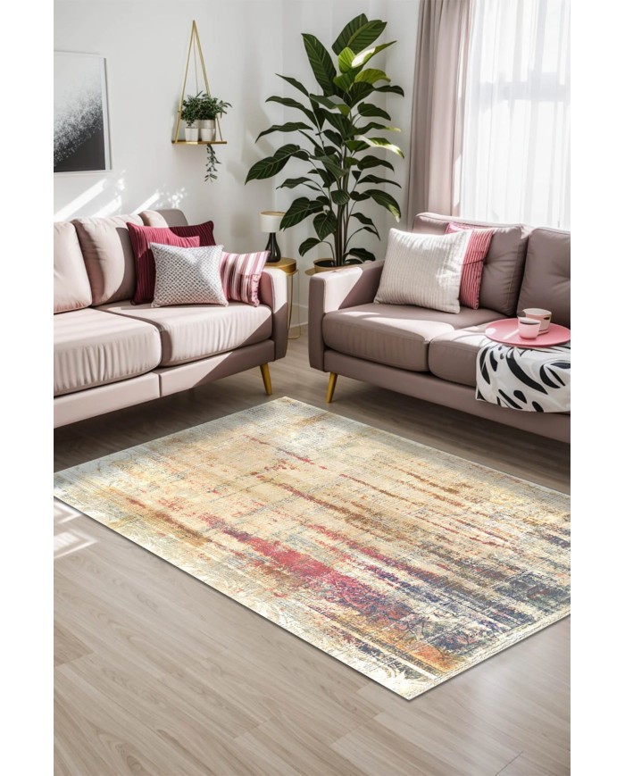 Motto Kadife Yıkanabilir Kaymaz Pamuk Tabanlı Antibakteriyel Salon Halısı