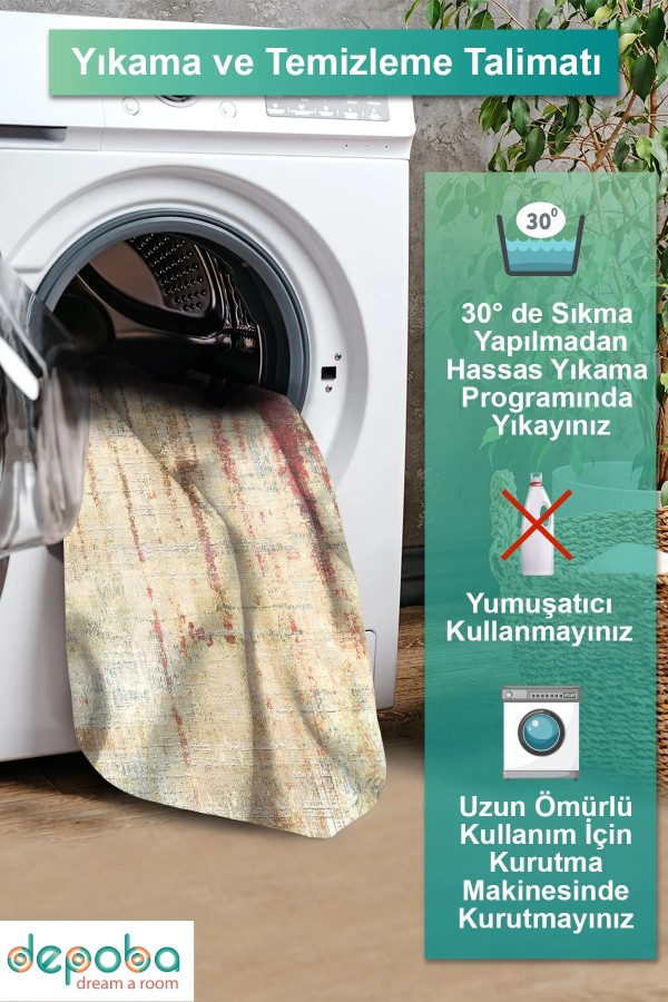 Motto Kadife Yıkanabilir Kaymaz Pamuk Tabanlı Antibakteriyel Salon Halısı