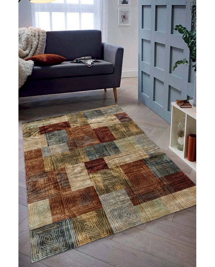 Daniela Desenli Pamuk Tabanlı Yıkanabilen Kaydırmaz Antibakteriyel Şönil Salon Halısı