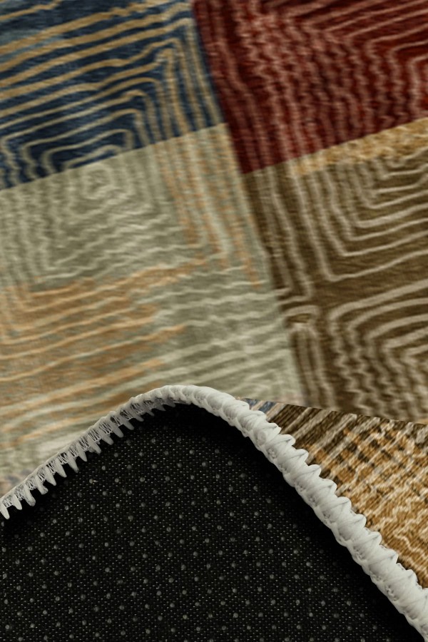 Daniela Desenli Pamuk Tabanlı Yıkanabilen Kaydırmaz Antibakteriyel Şönil Salon Halısı