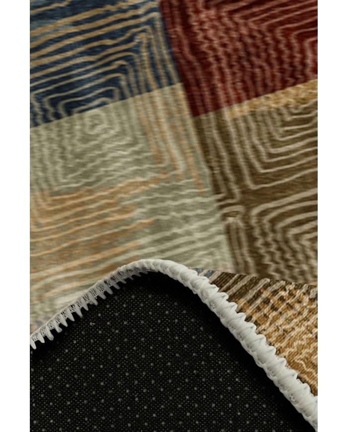 Daniela Desenli Pamuk Tabanlı Yıkanabilen Kaydırmaz Antibakteriyel Şönil Salon Halısı