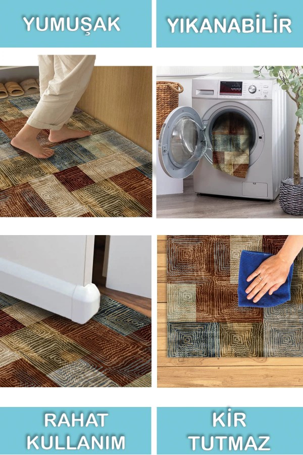 Daniela Desenli Pamuk Tabanlı Yıkanabilen Kaydırmaz Antibakteriyel Şönil Salon Halısı