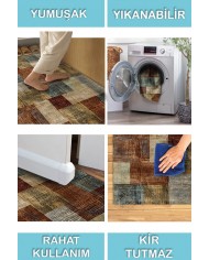 Daniela Desenli Pamuk Tabanlı Yıkanabilen Kaydırmaz Antibakteriyel Şönil Salon Halısı