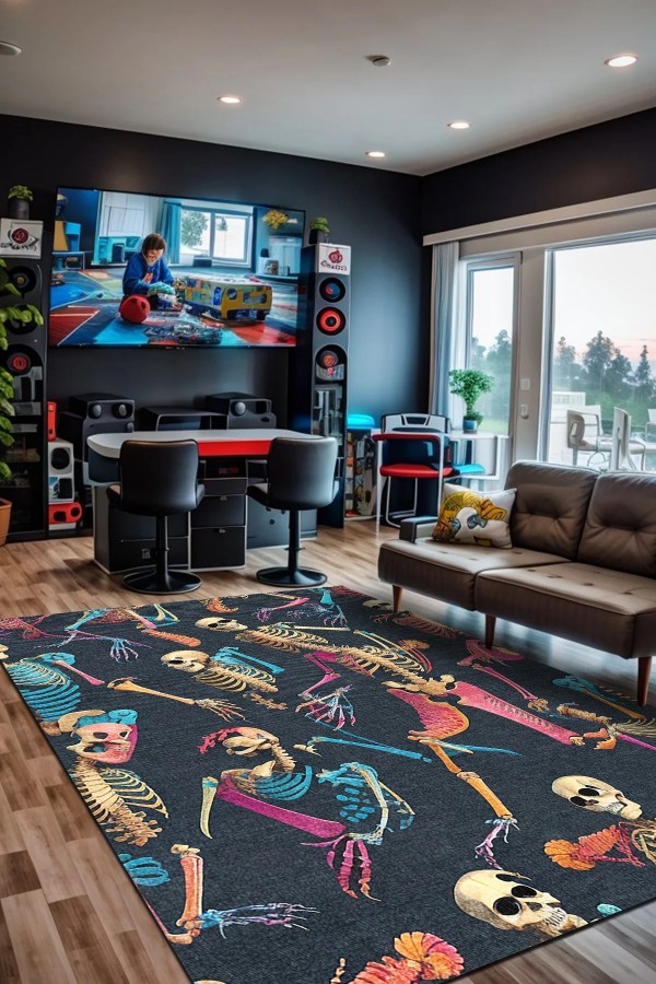 Bones Şönil Gamer Halısı Pamuk Tabanlı Yıkanabilen Kaymaz Genç Odası Oyuncu Gaming Halısı Bones Şönil Gamer Halısı Pamuk Tabanlı Yıkanabilen Kaymaz Genç Odası Oyuncu Gaming Halısı
