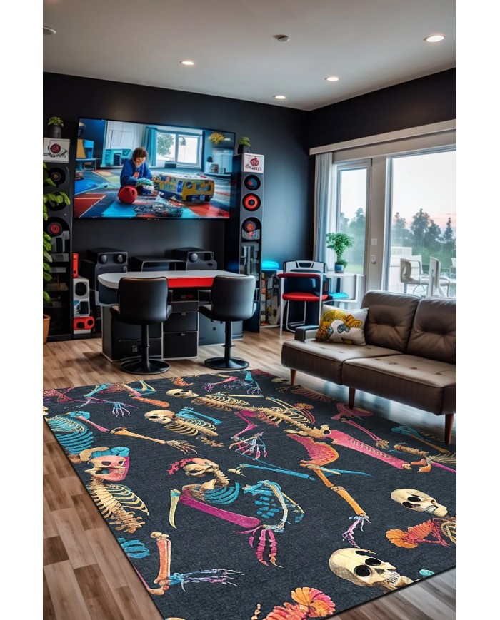 Bones Şönil Gamer Halısı Pamuk Tabanlı Yıkanabilen Kaymaz Genç Odası Oyuncu Gaming Halısı