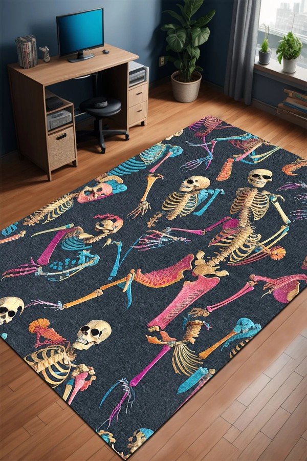 Bones Şönil Gamer Halısı Pamuk Tabanlı Yıkanabilen Kaymaz Genç Odası Oyuncu Gaming Halısı Bones Şönil Gamer Halısı Pamuk Tabanlı Yıkanabilen Kaymaz Genç Odası Oyuncu Gaming Halısı