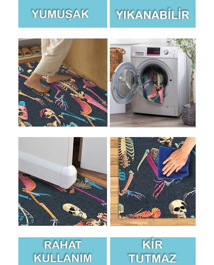 Bones Şönil Gamer Halısı Pamuk Tabanlı Yıkanabilen Kaymaz Genç Odası Oyuncu Gaming Halısı