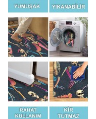 Bones Şönil Gamer Halısı Pamuk Tabanlı Yıkanabilen Kaymaz Genç Odası Oyuncu Gaming Halısı