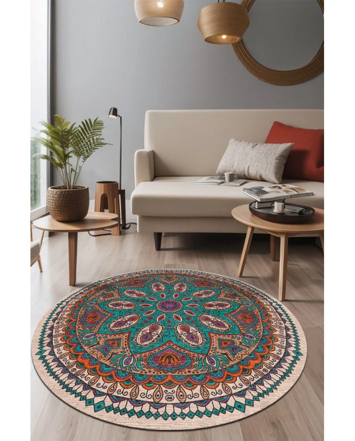 Delti Pamuk Tabanlı Yıkanabilen Kaymaz Antibakteriyel Şönil Yuvarlak Halı