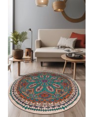 Delti Pamuk Tabanlı Yıkanabilen Kaymaz Antibakteriyel Şönil Yuvarlak Halı