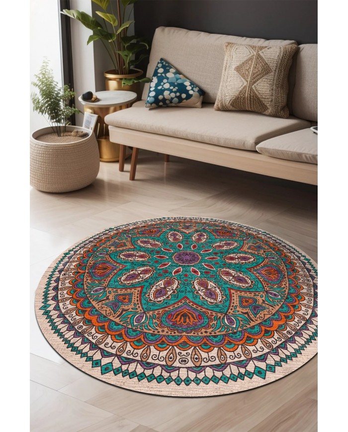 Delti Pamuk Tabanlı Yıkanabilen Kaymaz Antibakteriyel Şönil Yuvarlak Halı