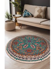 Delti Pamuk Tabanlı Yıkanabilen Kaymaz Antibakteriyel Şönil Yuvarlak Halı