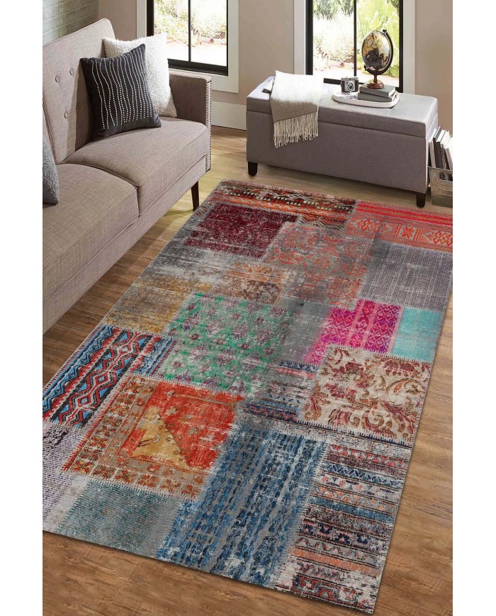 Denise Desenli Pamuk Tabanlı Yıkanabilen Kaymaz Antibakteriyel Şönil Salon Halısı