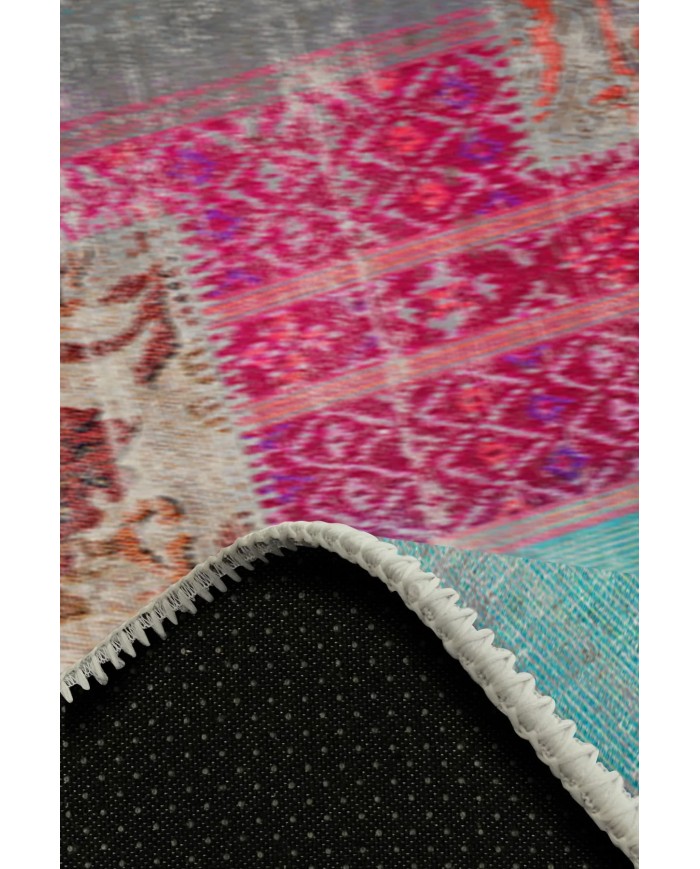 Denise Desenli Pamuk Tabanlı Yıkanabilen Kaymaz Antibakteriyel Şönil Salon Halısı