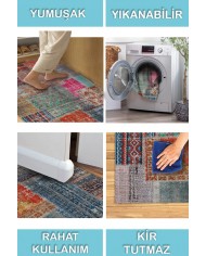 Denise Desenli Pamuk Tabanlı Yıkanabilen Kaymaz Antibakteriyel Şönil Salon Halısı