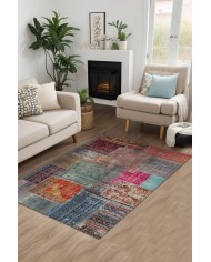 Denise Desenli Pamuk Tabanlı Yıkanabilen Kaymaz Antibakteriyel Şönil Salon Halısı