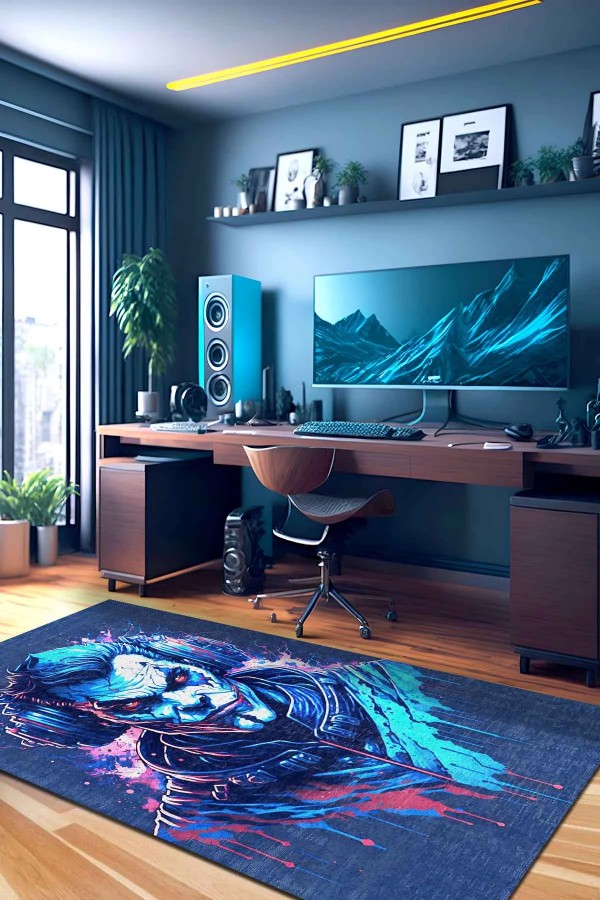 Alcohol Şönil Gamer Halısı Pamuk Tabanlı Yıkanabilen Kaymaz Genç Odası Oyuncu Gaming Halısı