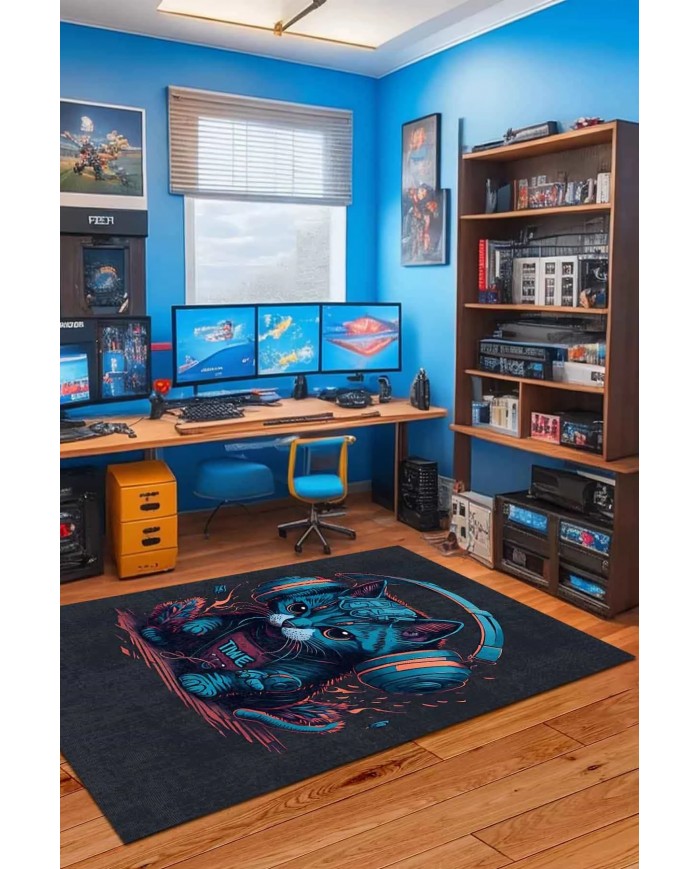 Catpeak Şönil Gamer Halısı Pamuk Tabanlı Yıkanabilen Kaymaz Genç Odası Oyuncu Gaming Halısı