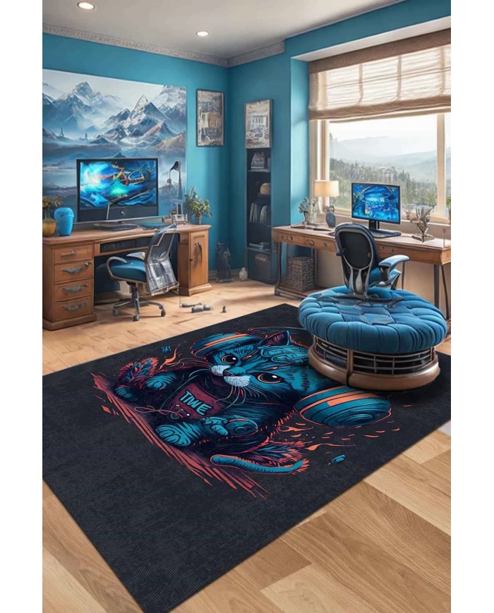 Catpeak Şönil Gamer Halısı Pamuk Tabanlı Yıkanabilen Kaymaz Genç Odası Oyuncu Gaming Halısı