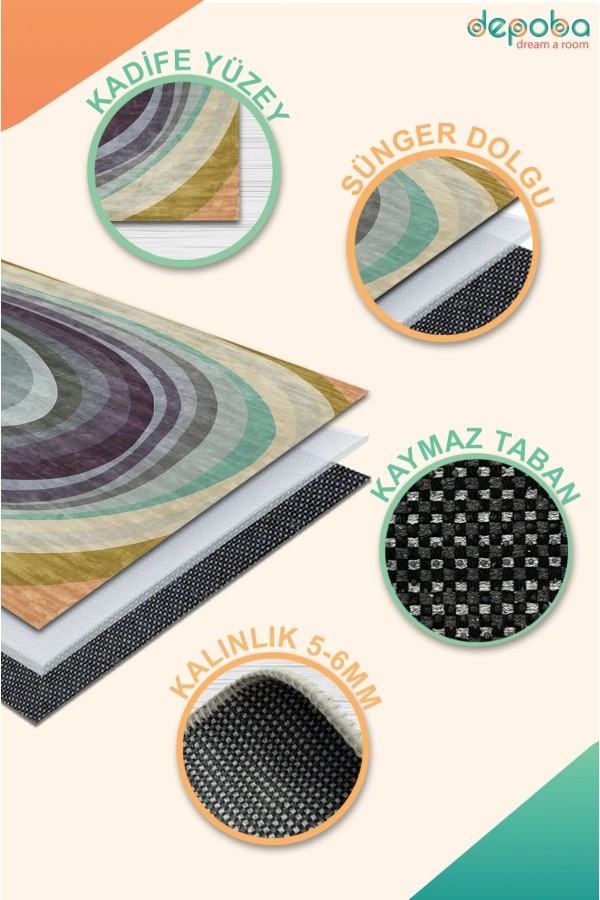 Reler Kadife Yıkanabilir Kaymaz Pamuk Tabanlı Antibakteriyel Salon Halısı