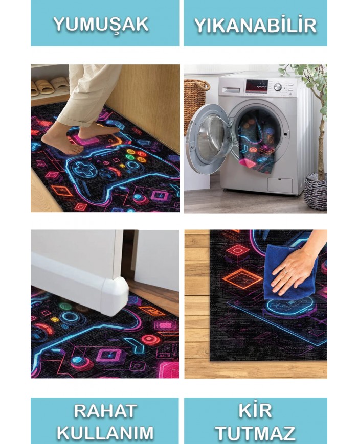 Console Şönil Gamer Halısı Pamuk Tabanlı Yıkanabilen Kaymaz Genç Odası Oyuncu Gaming Halısı