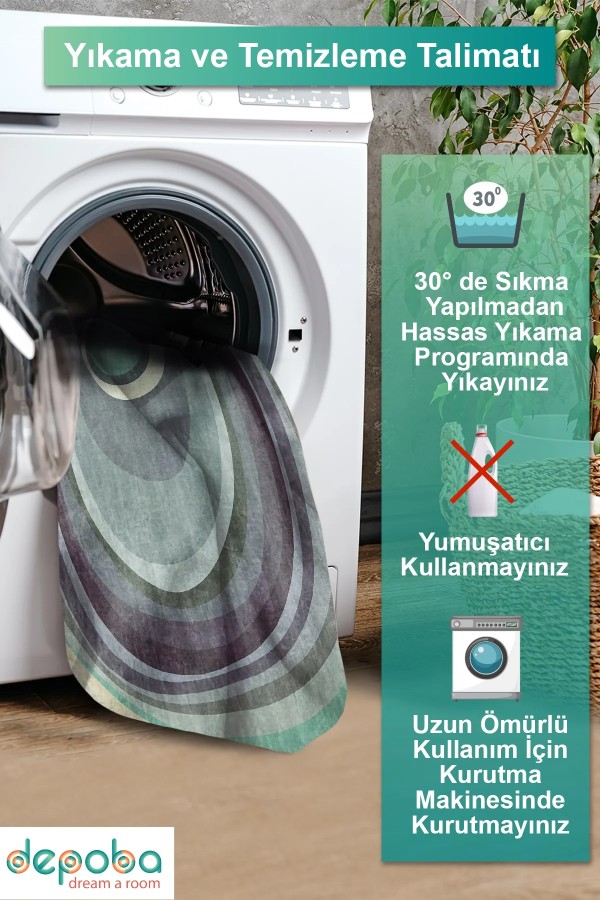 Reler Kadife Yıkanabilir Kaymaz Pamuk Tabanlı Antibakteriyel Salon Halısı