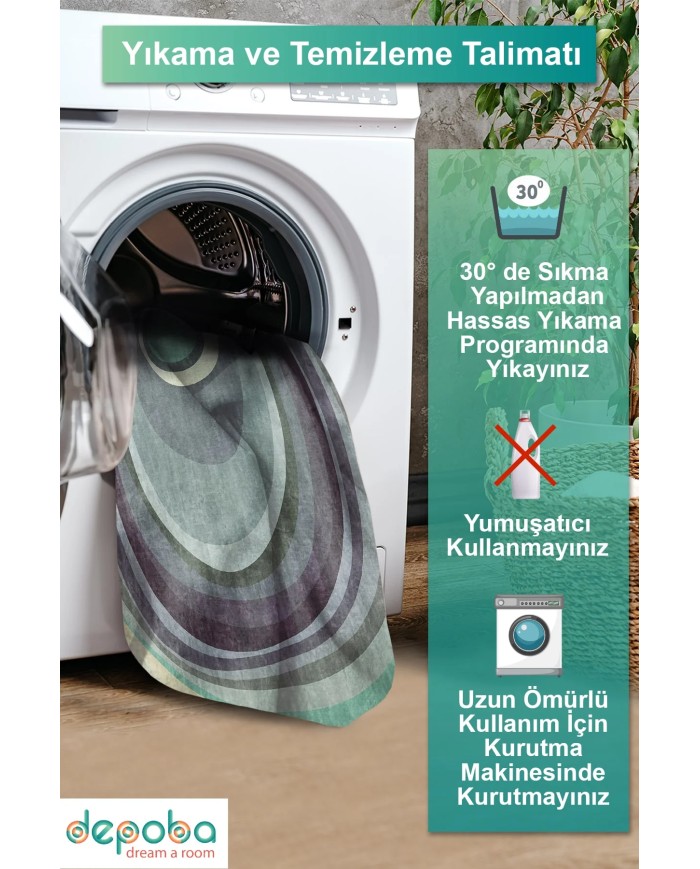 Reler Kadife Yıkanabilir Kaymaz Pamuk Tabanlı Antibakteriyel Salon Halısı