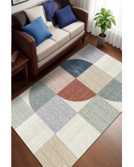 Dern Desenli Pamuk Tabanlı Yıkanabilen Kaymaz Antibakteriyel Şönil Salon Halısı