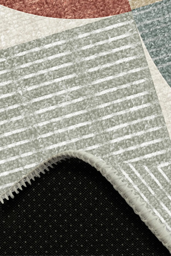 Dern Desenli Pamuk Tabanlı Yıkanabilen Kaymaz Antibakteriyel Şönil Salon Halısı