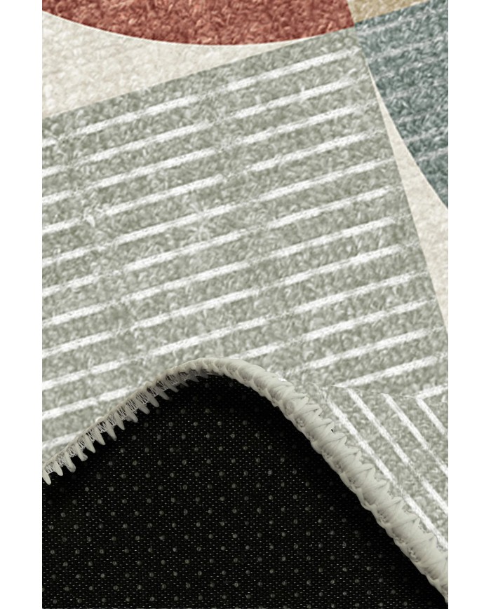 Dern Desenli Pamuk Tabanlı Yıkanabilen Kaymaz Antibakteriyel Şönil Salon Halısı