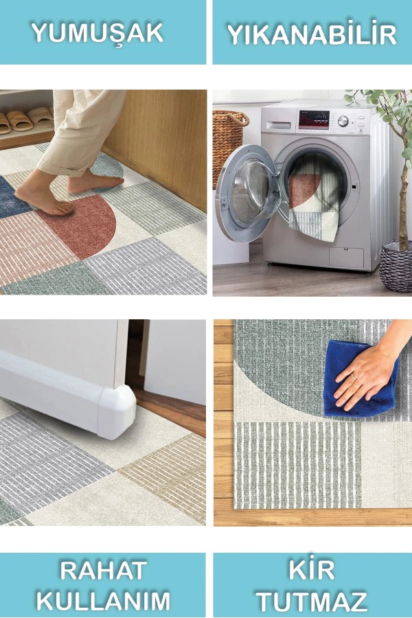 Dern Desenli Pamuk Tabanlı Yıkanabilen Kaymaz Antibakteriyel Şönil Salon Halısı