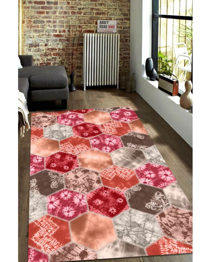 Devin Desenli Pamuk Tabanlı Yıkanabilen Kaymaz Antibakteriyel Şönil Salon Halısı