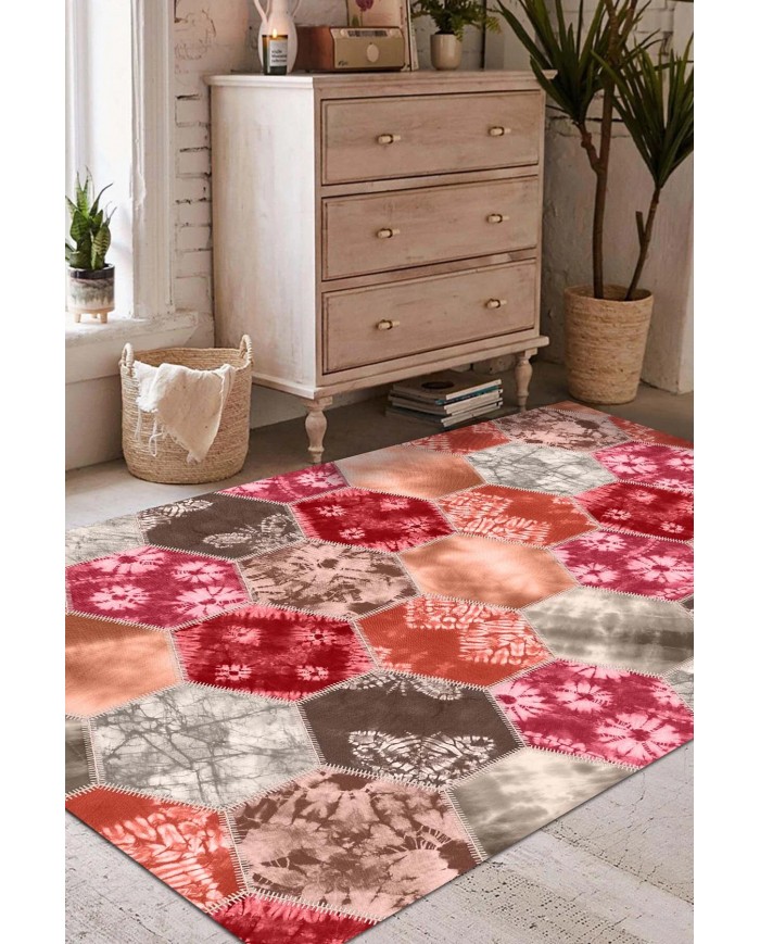 Devin Desenli Pamuk Tabanlı Yıkanabilen Kaymaz Antibakteriyel Şönil Salon Halısı