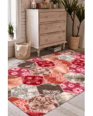 Devin Desenli Pamuk Tabanlı Yıkanabilen Kaymaz Antibakteriyel Şönil Salon Halısı