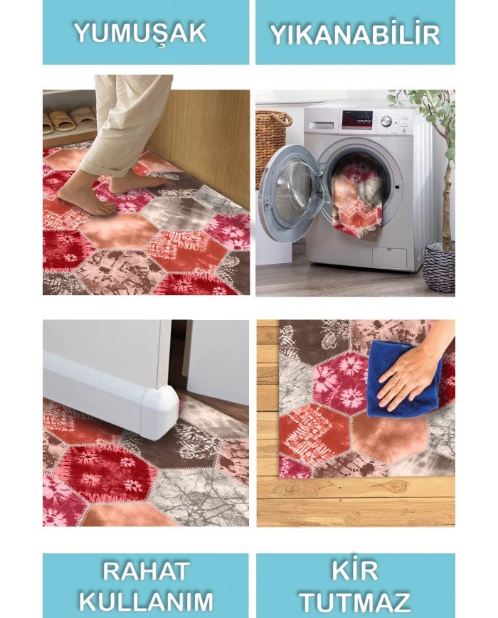 Devin Desenli Pamuk Tabanlı Yıkanabilen Kaymaz Antibakteriyel Şönil Salon Halısı