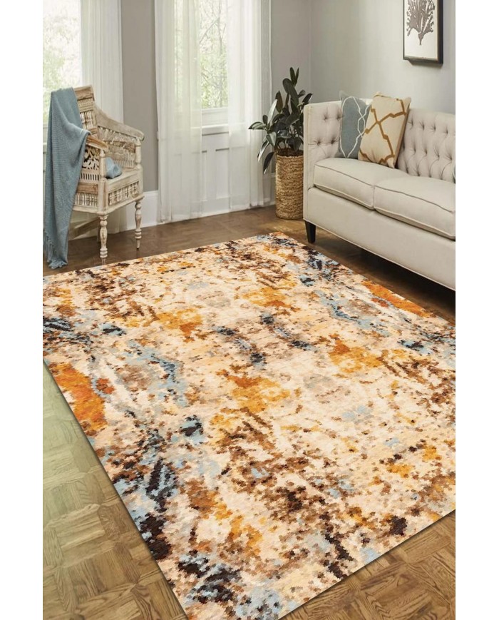 Dimitri Desenli Pamuk Tabanlı Yıkanabilen Kaymaz Antibakteriyel Şönil Salon Halısı