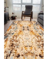 Dimitri Desenli Pamuk Tabanlı Yıkanabilen Kaymaz Antibakteriyel Şönil Salon Halısı