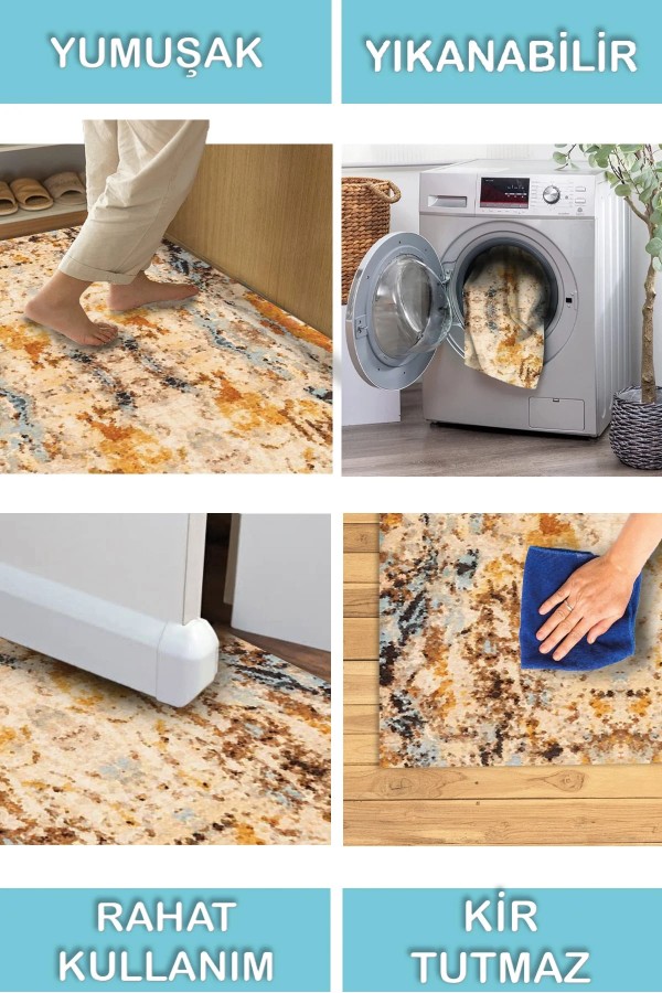 Dimitri Desenli Pamuk Tabanlı Yıkanabilen Kaymaz Antibakteriyel Şönil Salon Halısı