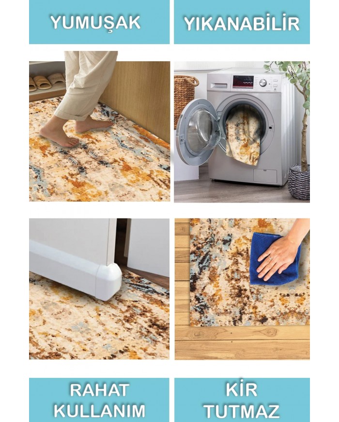 Dimitri Desenli Pamuk Tabanlı Yıkanabilen Kaymaz Antibakteriyel Şönil Salon Halısı