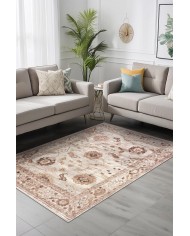 Doras Desenli Pamuk Tabanlı Yıkanabilen Kaymaz Antibakteriyel Şönil Salon Halısı