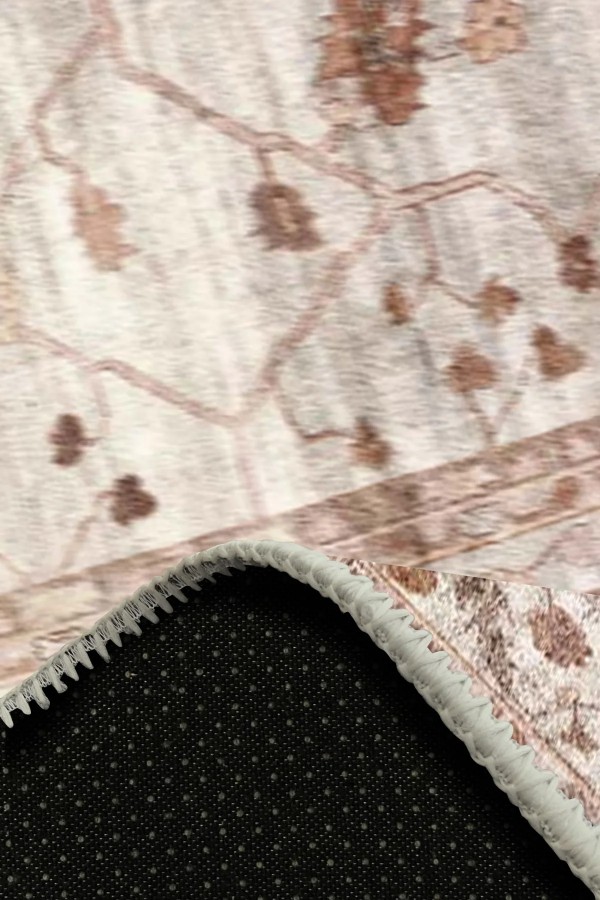 Doras Desenli Pamuk Tabanlı Yıkanabilen Kaymaz Antibakteriyel Şönil Salon Halısı