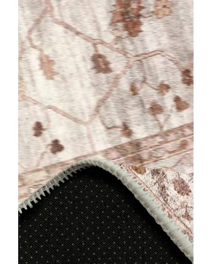 Doras Desenli Pamuk Tabanlı Yıkanabilen Kaymaz Antibakteriyel Şönil Salon Halısı