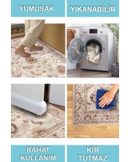Doras Desenli Pamuk Tabanlı Yıkanabilen Kaymaz Antibakteriyel Şönil Salon Halısı