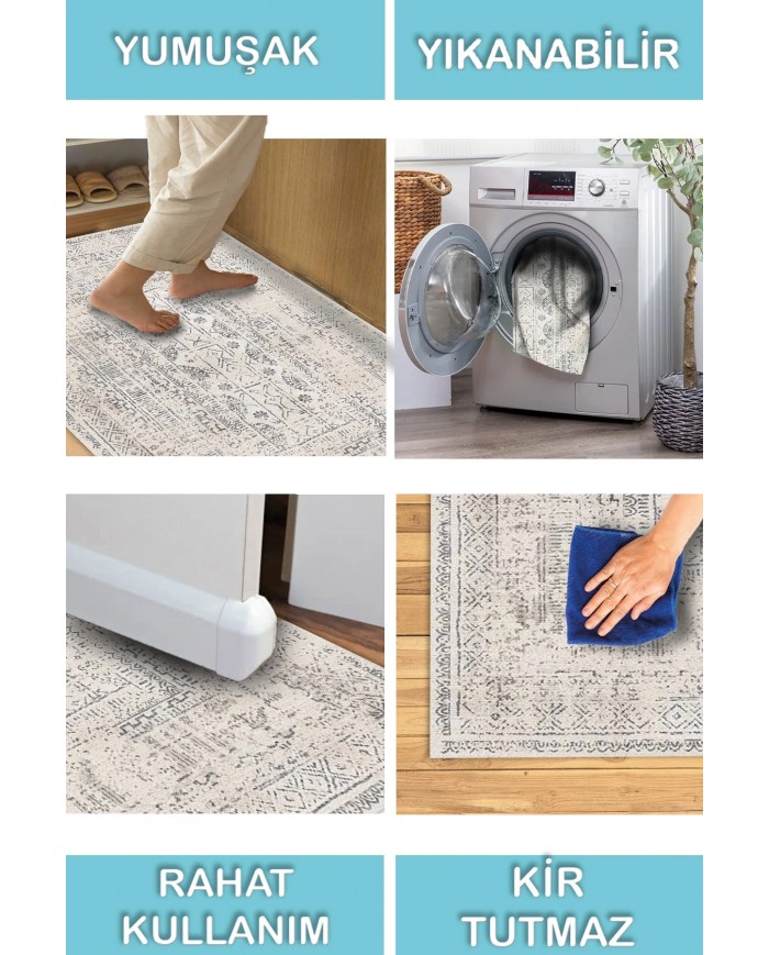Duncan Desenli Pamuk Tabanlı Yıkanabilen Kaymaz Antibakteriyel Şönil Salon Halısı