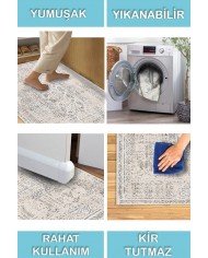 Duncan Desenli Pamuk Tabanlı Yıkanabilen Kaymaz Antibakteriyel Şönil Salon Halısı
